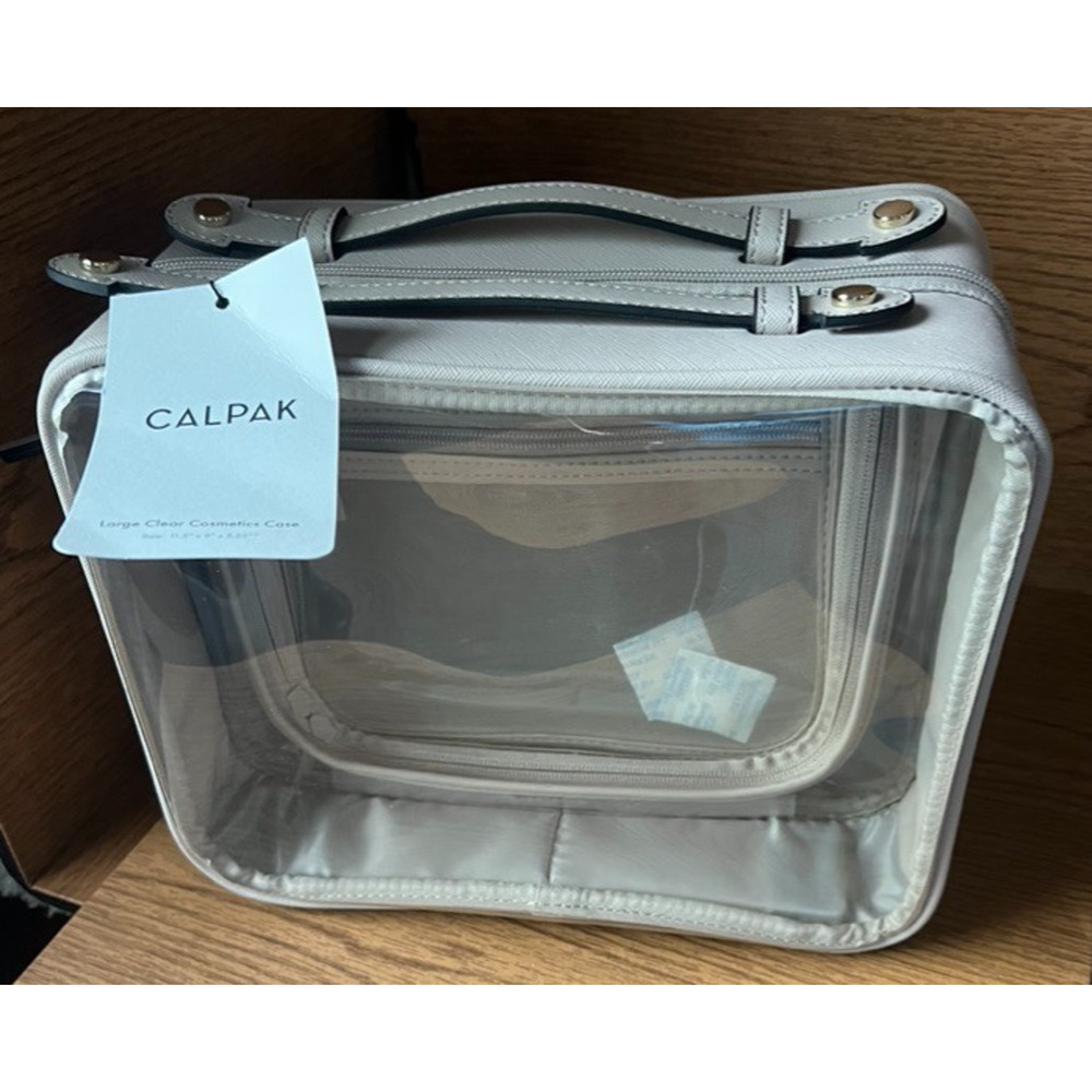 New! Calpak Large Clear Cosmetic Case In Beige - 11.5” X 9” X 5.25”